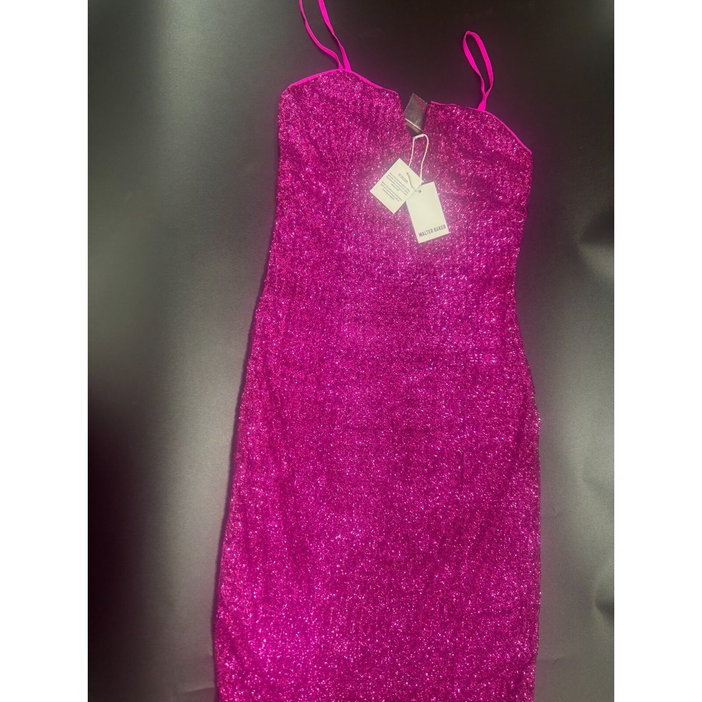 Walter Baker Midi Dress Women's 2 Pink Sequin Lined Madena Salsa Eyelet Bodycon